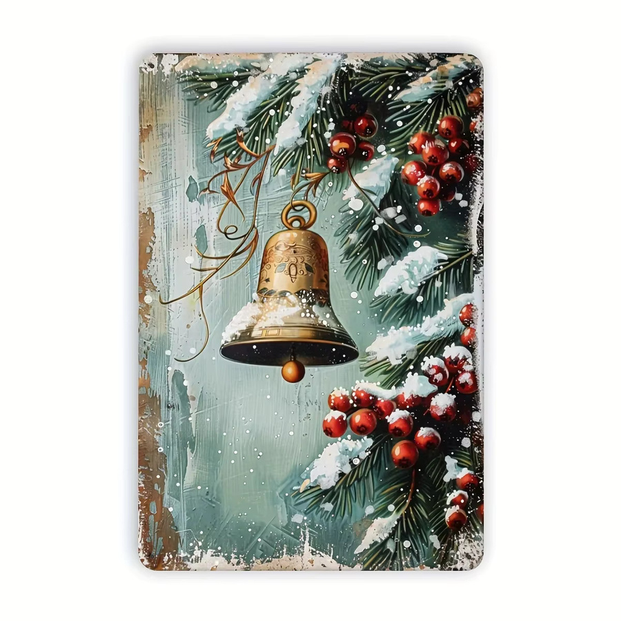 MINISO Vintage Weihnachts-Metallblechschild mit Glocken Motiv in Mehrfarbig für deine Wanddekoration - Bild 2