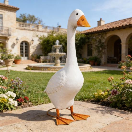Gadgetery Keramik-Gans-Statue in Weiß, Tier-Skulptur für Garten und Terrasse, Höhe: 43 cm - Bild 3