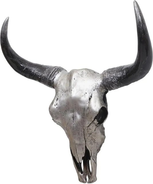 MCW Deko Schädel Stier Longhorn Kopf aus Polyresin in Silberfarben, Höhe: 45 cm - Bild 2