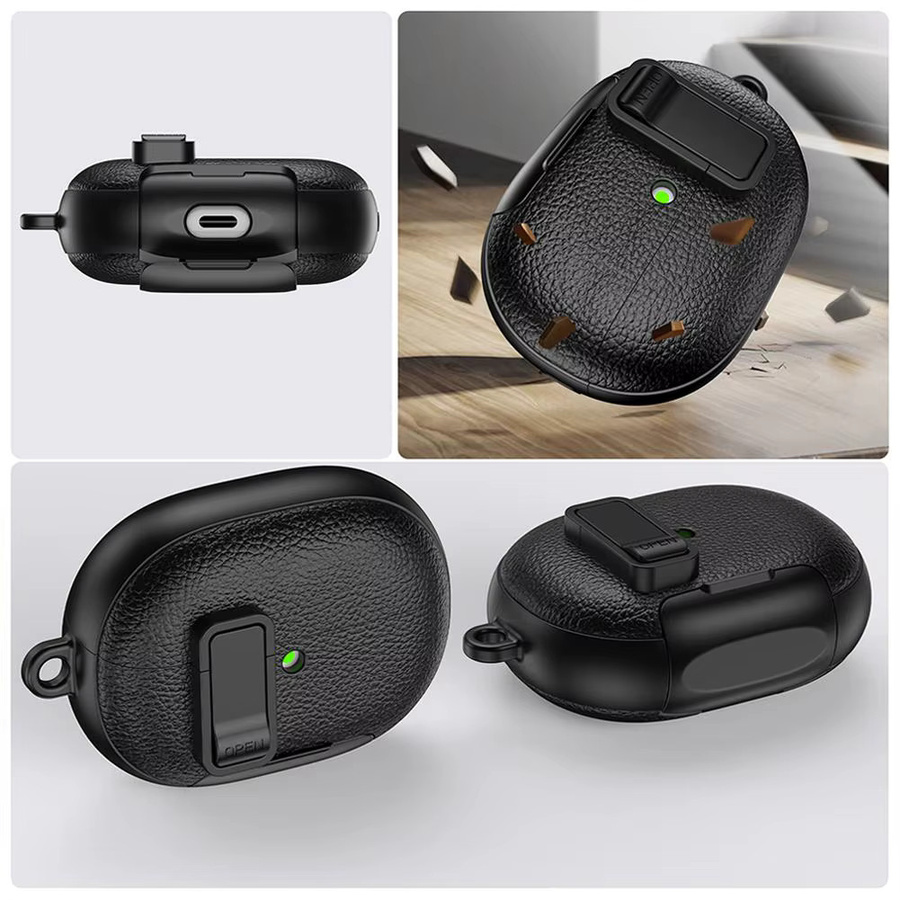 Huawei FreeBuds Pro 5 Schutzhülle aus Leder mit Telefonständer und Schalterverschluss, Schwarz - Bild 4