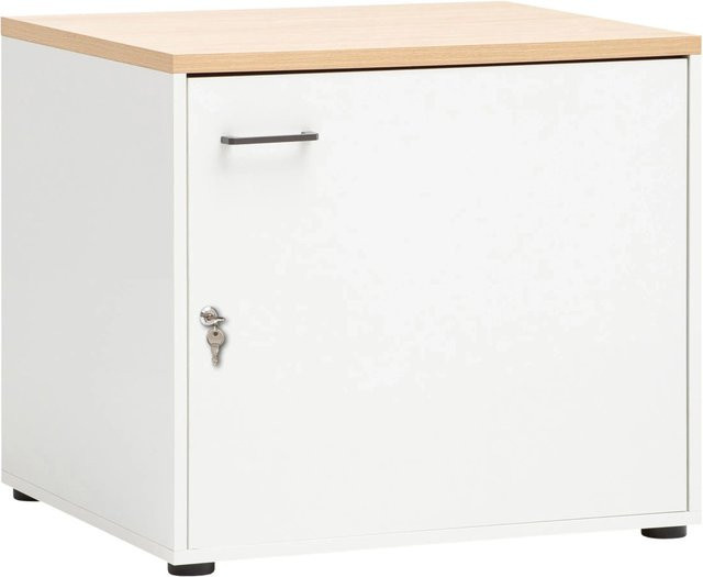 Schildmeyer Mehrzweckschrank Solea in Weiß-Matt mit Eiche-Nachbildung, abschließbar und mit Soft-Close-Türen, B/T/H: 60 x 60 x 67,1 cm - Bild 1