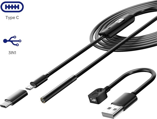 ENWOR Android Endoskop mit USB-C Anschluss, wasserdichte USB-Schlangenkamera mit 6 LED-Lichtern in Schwarz, kompatibel mit Android-Handys und PC - Bild 1