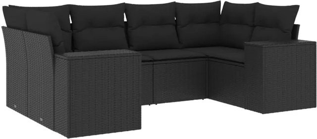 vidaXL 6-tlg Garten-Sofagarnitur in L-Form aus Poly Rattan und Metall in Schwarz mit Kissen und abnehmbaren Bezügen - Bild 1
