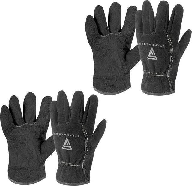 STAHLWERK Schweißerhandschuhe aus hochwertigem Spaltleder in Schwarz, 2er Set, Größe XL, EN 388 zertifiziert - Bild 1