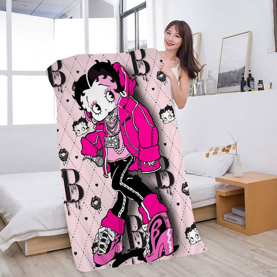 B-Betty Girl B-Boops Mikrofaserdecke in Pink, super saugfähiges und schnell trocknendes Strandtuch mit Grafikdruck - Bild 2