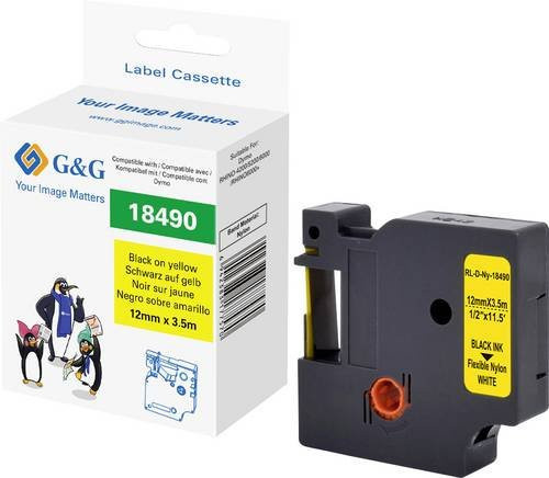 G&G Schriftband aus Polyamid in Gelb mit schwarzer Schrift, Breite: 12 mm, Länge: 3,5 m - Bild 1
