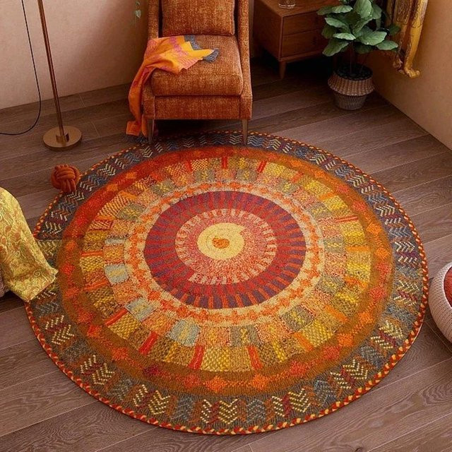 Runder Teppich im Vintage Böhmischen Ethno-Stil von Lodestar, Mehrfarbig, Durchmesser: 80 cm - Bild 1