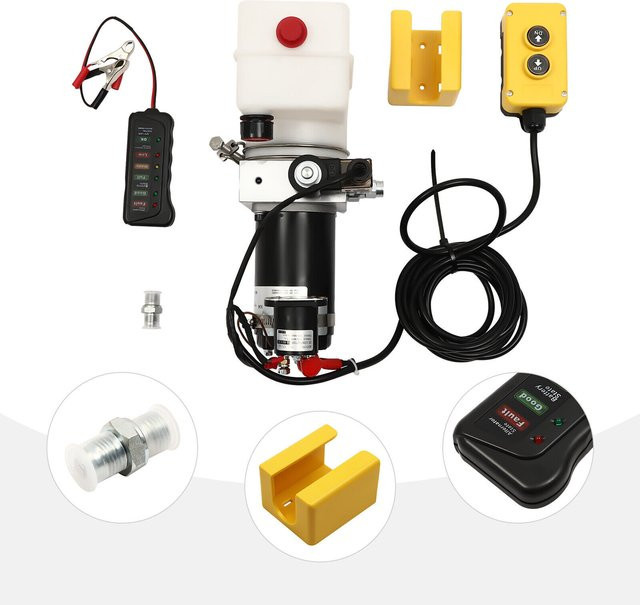 Bymaocar 12V Motorisierte Hydraulikpumpe mit 1,5L Hydraulikaggregat, 800W Einfachwirkende Ölpumpe mit 18Mpa für Kippanhänger-Hebebühnen - Bild 1