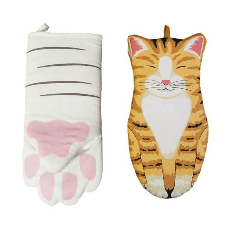 Hitzebeständige Ofenhandschuhe mit Katzenpfoten-Design von Household supplies MH, rutschfest und lang, aus Baumwolle, mehrfarbig - Bild 1