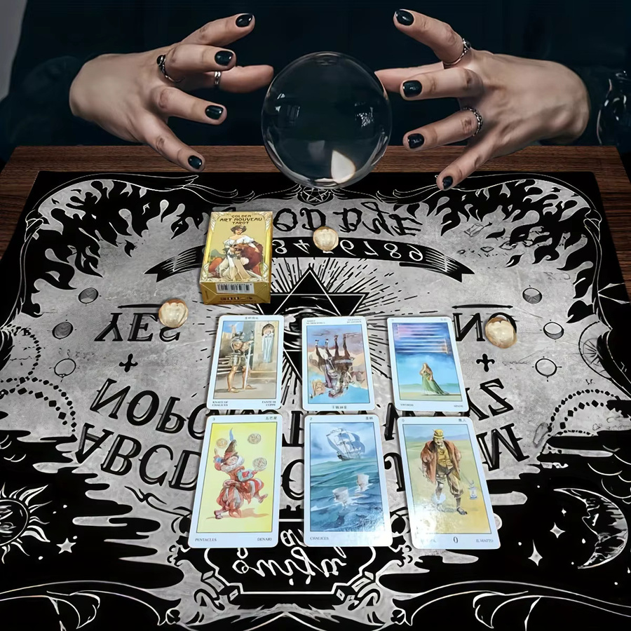 VIKAMA Tischdecke Ouija-Brett-Design in Schwarz-Weiß für Halloween und Wahrsagerei-Partys - Bild 2