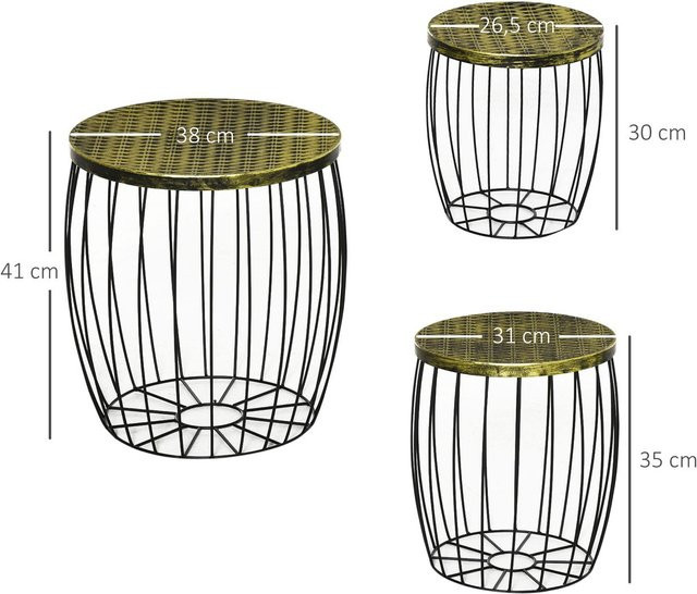 Outsunny 3er-Set Beistelltische im industriellen Stil aus Metall mit Rattanmuster in Schwarz, B/T/H: 38 x 38 x 41 cm - Bild 1