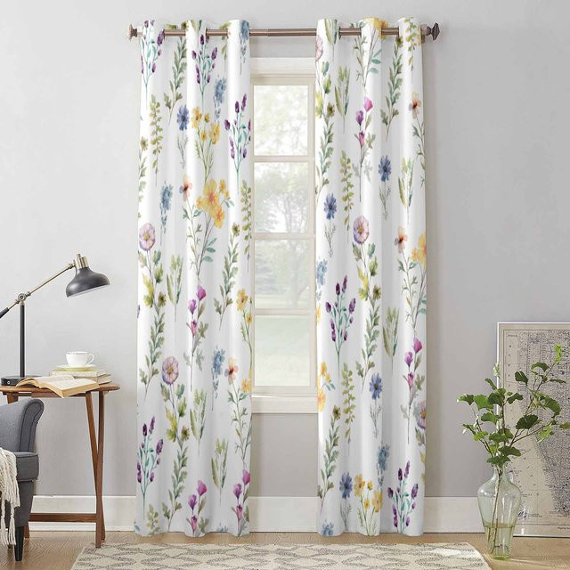 Handbemalte Blumen-Aquarell Fenstervorhänge von Super Six, semi-transparent, floral, Mehrfarbig, B: 135 cm, H: 92 cm - Bild 1
