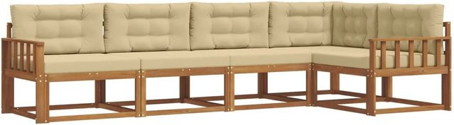 vidaXL Outdoor-Sofagarnitur aus massivem Akazienholz in L-Form, 5-teilig mit Kissen in Beige und Natur - Bild 1