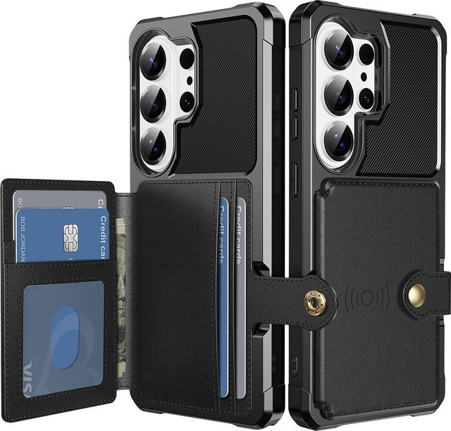 Magnetische Leder Brieftasche mit Kartenfach als Schutzhülle für Samsung Galaxy S26 Ultra S25 S24 S23 S22 Plus A57 A37 A17 A56 A36 in Schwarz und Gold - Bild 1