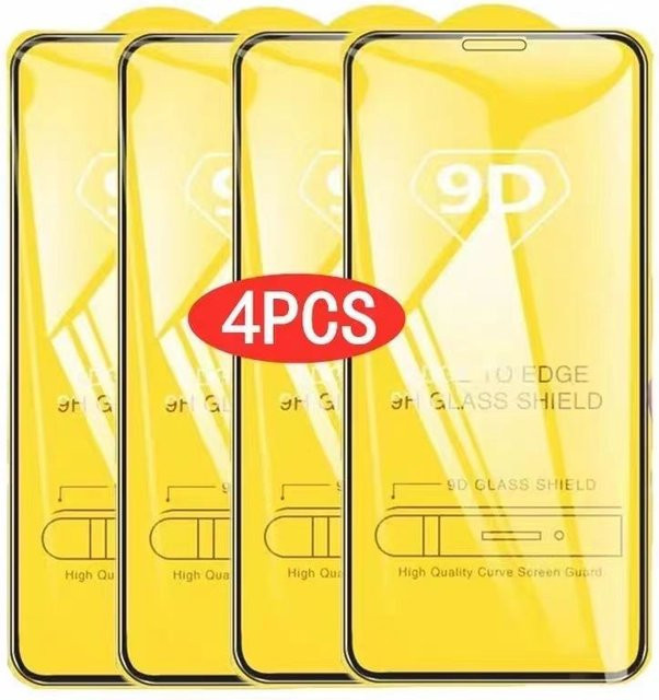 JINHR 4er-Set Displayschutzfolie aus gehärtetem Glas für iPhone 11 bis iPhone 15 Pro Max, Full Cover 9D Schutzglas, transparent - Bild 1