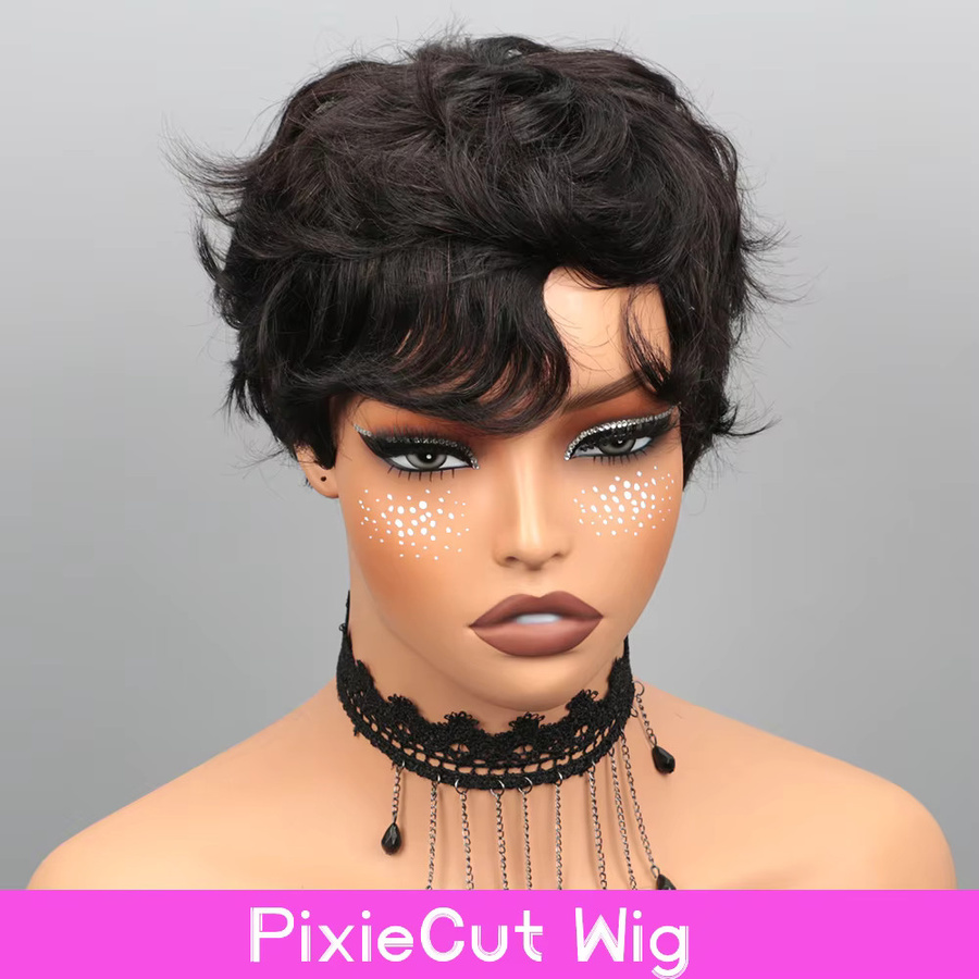 HALOQUEEN HAIR Echthaar-Perücke, Pixie-Schnitt, kurzer Bob mit Pony, Damen - Bild 2