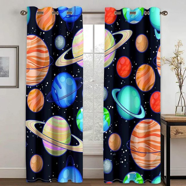 Weltraum Galaxie Universum Vorhänge für Kinder, 2er Set lichtfilternd, Multicolor, Breite: 60 cm, Höhe: 100 cm pro Paneel - Bild 1