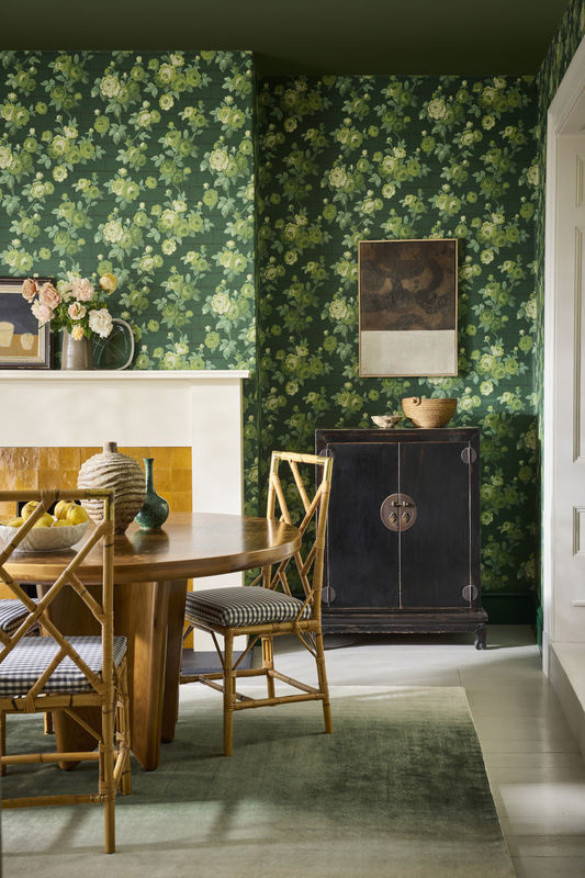 Little Greene Tapete Rose Garden Puck in Grün mit floralem Naturdesign aus Vlies - Bild 2