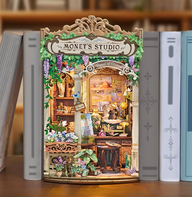 ELEVEN-CUTE Monet's Studio Buch Nook Regal Einsatz Kit, Miniatur Modell Kit, mit Licht, Holz - Bild 1