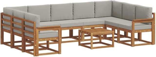 vidaXL 10-tlg. Outdoor-Sofagarnitur aus Akazienholz mit Kissen in Natur und Hellgrau - Bild 1