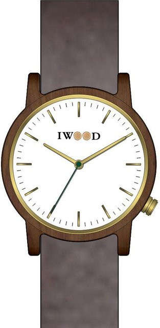 Iwood Herrenuhr, Quarz, Holz, Leder, 40 mm, Weiß - Bild 1