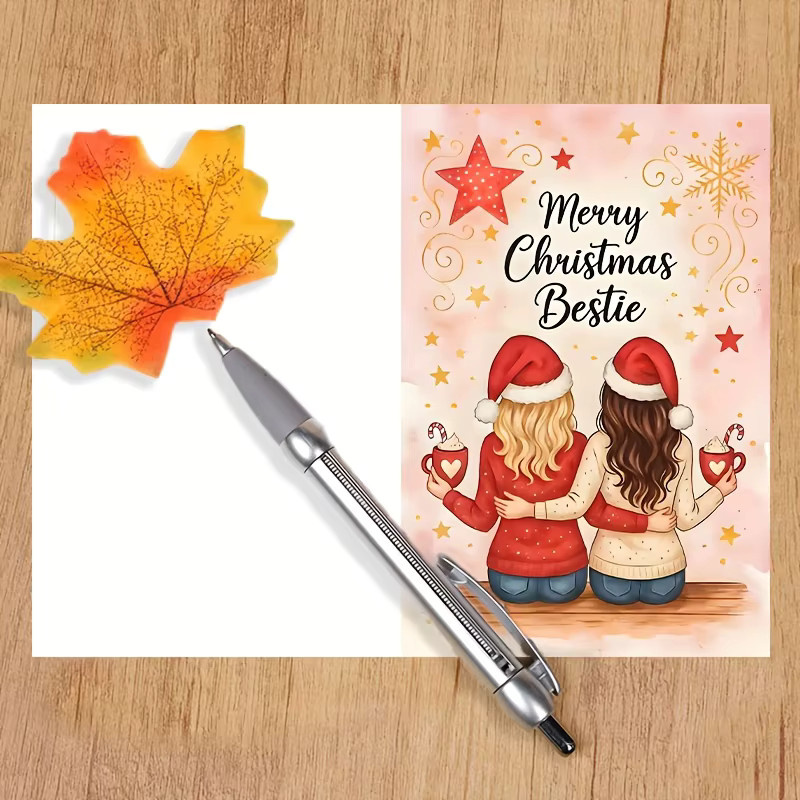 Weihnachtskarte für BFFs und Schwestern mit Zuckerstangen-Design und Sternenhimmel in Roségold und Braun inklusive Umschlag - Bild 6