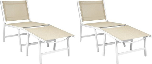 Beliani Gartenstuhl modern in Beige und Weiss aus Textilene und pulverbeschichtetem Aluminium, B/T/H: 60 x 54 x 70 cm - Bild 1