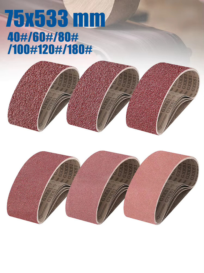 XCAN Schleifbänder Set für Bandschleifer, 5 Stück, Körnung 40 bis 150, für Holz und Metall, Breite: 75 mm, Länge: 533 mm - Bild 7