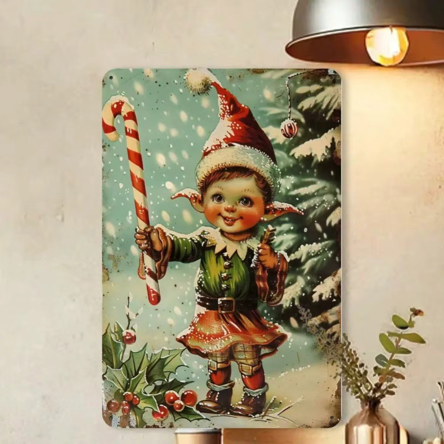 Retro-Wanddekoration aus Metall von CIFBUY mit Weihnachts-Illustration, Mehrfarbig, B: 20,3 cm, H: 30,5 cm - Bild 3