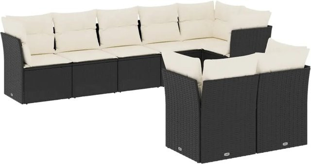 vidaXL 8-teilige Garten-Sofagarnitur in U-Form aus schwarzem Poly-Rattan mit Kissen und pulverbeschichtetem Stahlrahmen - Bild 1