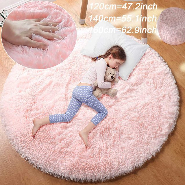 Runder Plüsch-Shag-Teppich von FORSWAN in Weiß oder Pink, weicher Kunstfell-Teppich für Kinderzimmer und Schlafzimmer - Bild 1