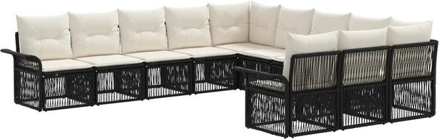 vidaXL Gartensofa-Set 11-teilig in Schwarz aus Poly-Rattan mit Metallgestell und Polsterkissen für Terrasse und Garten - Bild 1