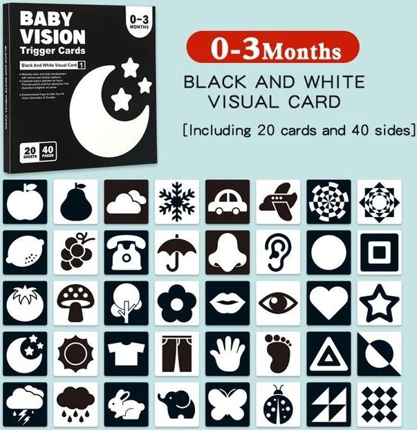 Binchi Outdoor Product Montessori-Erziehung Visuelle Frühe Stimulation Karten, Schwarz Weiß, Hoher Kontrast Lernkarten Spielzeug - Bild 1
