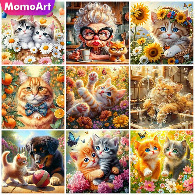Momoart DIY Diamantmalerei Katze und Tier als 5D Acryl Mosaik Set in Multicolor, Rund, Durchmesser: 20 cm - Bild 1