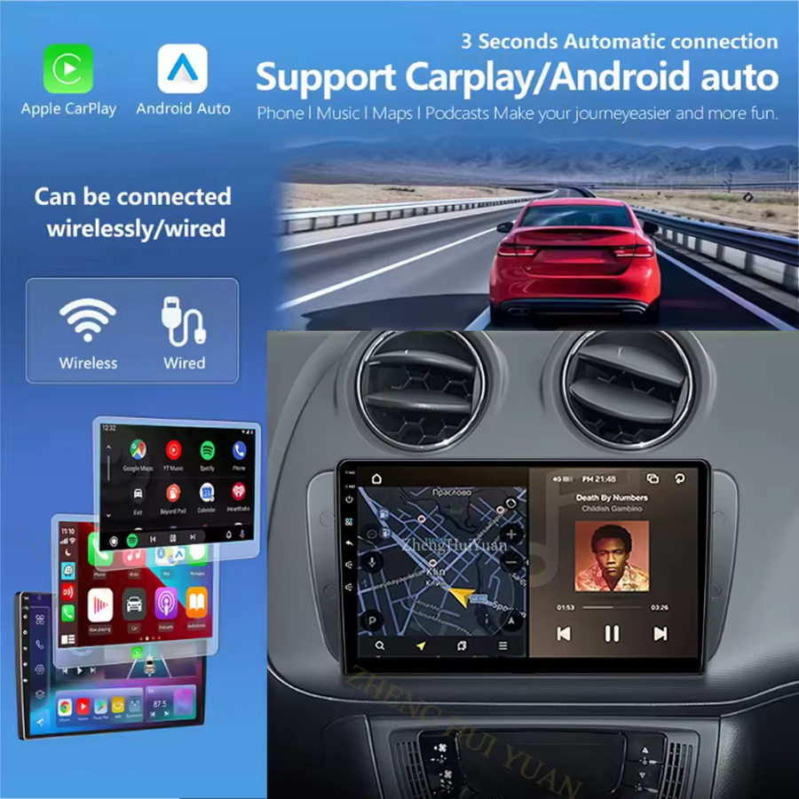 TIEYEZ Android 16 Autoradio mit CarPlay und Android Auto für SEAT Ibiza 6j 2009 - 2013, Multimedia-Player mit GPS, WiFi und Bluetooth, Schwarz - Bild 2