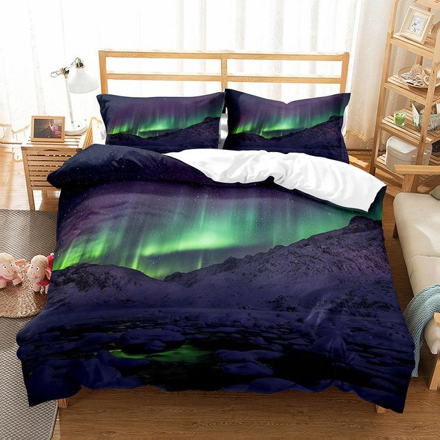 Bettwäsche-Set Nordlichter Naturwunder von Binchi Outdoor Product in Blau, Material Polyester, B/H: 140 x 210 cm - Bild 1