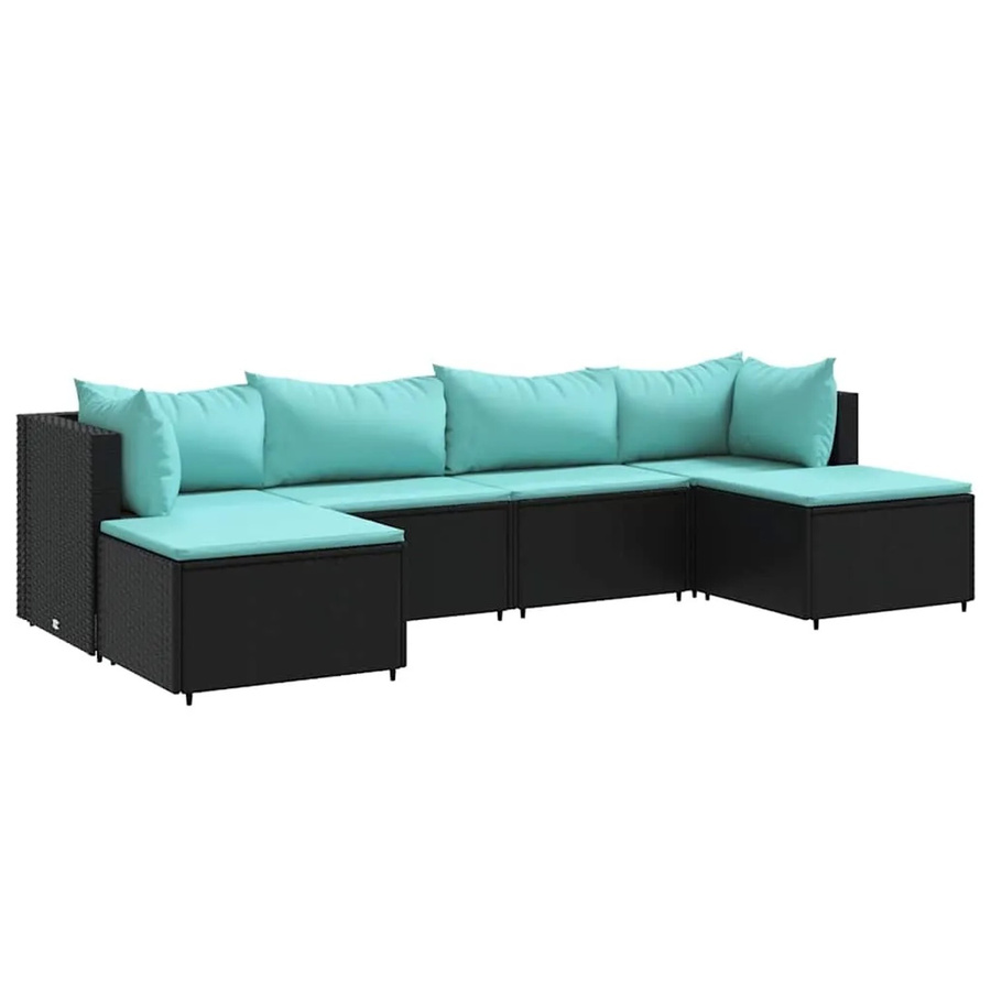 vidaXL 6-teiliges Garten-Lounge-Set aus Poly-Rattan mit Kissen in Schwarz und Blau - Bild 2