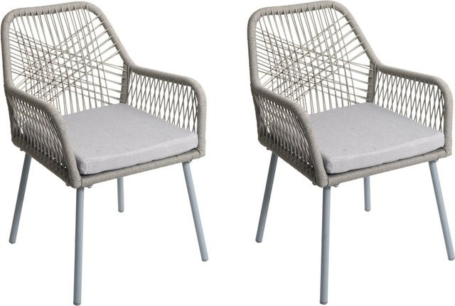 PROREGAL Gartenstuhl 2er-Set aus Aluminium in Grau mit UV-beständigen Sitzpolstern, B/T/H: 81 x 54 x 62 cm, Sitzhöhe: 46 cm - Bild 1