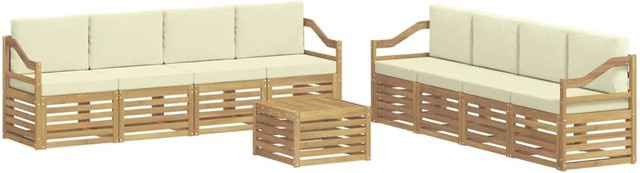 vidaXL Sofagarnitur aus Massivholz Akazie im modernen Latten-Design in Creme-weiß und Beige - Bild 1