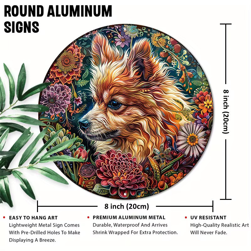 Potdemiel Runde Aluminium-Wanddekoration Pomeranian Mandala Psychedelic Art, Mehrfarbig, Durchmesser: 20,32 cm - Bild 2