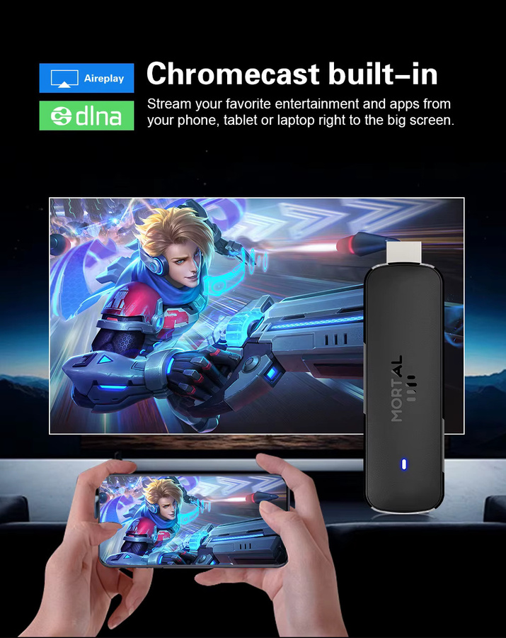 Mortal Q8 Android 14 TV Stick Globale Version mit Allwinner H313 Chip, WiFi 6 und Sprachfernbedienung, 8K 4K @ 60fps, 2GB RAM 16GB ROM, Schwarz - Bild 4