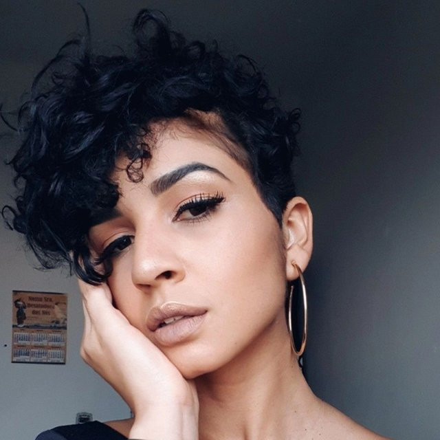 OYM HAIR Pixie-Perücke, Echthaar, Schwarz, Lockig, Damen - Bild 1