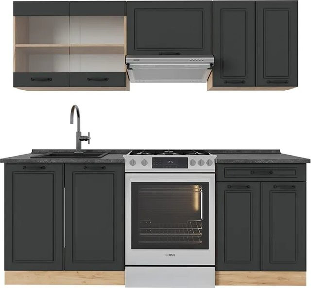 Vicco R-Line Küchenzeile Landhausstil in Anthrazit und Eiche, Breite: 200 cm, Tiefe: 60 cm, Höhe: 82 cm - Bild 1