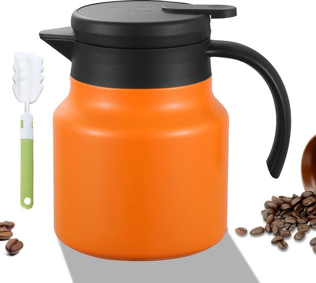 Leeseph Thermoskanne aus Edelstahl für Heiß- und Kaltgetränke mit Reinigungsbürste, Schwarz/Orange, 797 ml - Bild 1