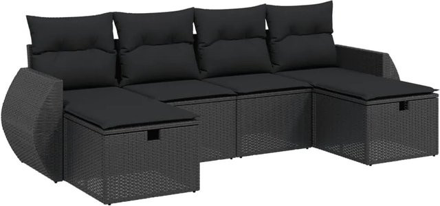 vidaXL 6-tlg Garten-Sofagarnitur aus Poly Rattan mit Kissen in Schwarz Modell 129 - Bild 1