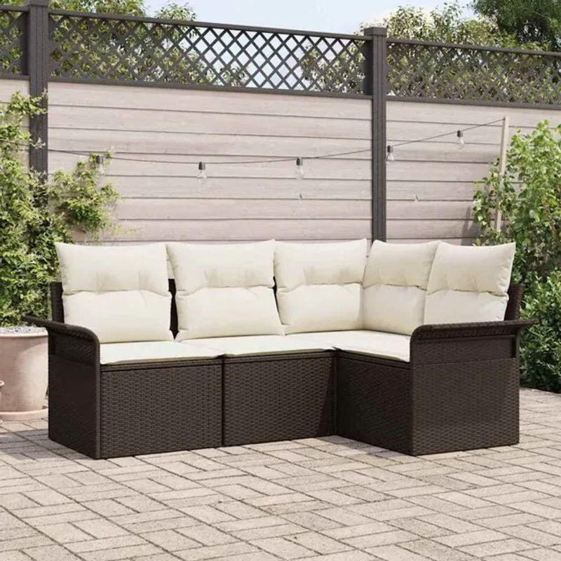 Vidaxl Garten-Sofa-Set aus Poly-Rattan mit Kissen und Stauraum in Braun, 4-teilig - Bild 1