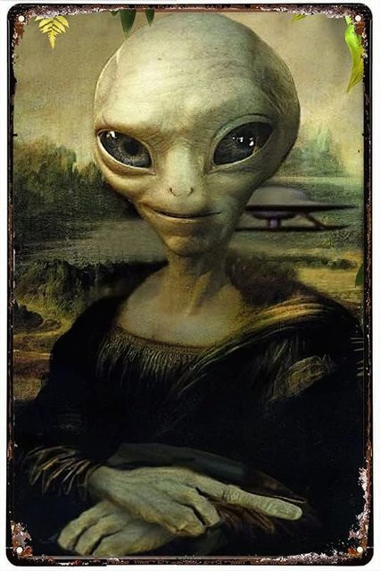 RIFOSA Retro Alien UFO Blechschild Wanddekoration aus Metall, Mehrfarbig, B: 20,0 cm, H: 14,0 cm, T: 1,0 cm - Bild 1