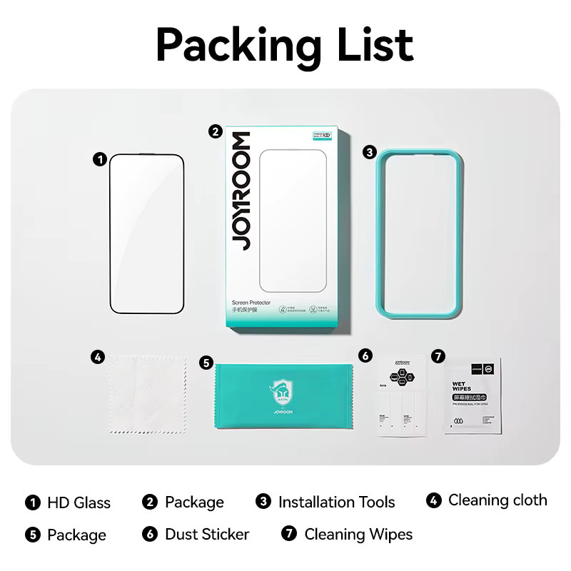 Joyroom HD-Glas-Displayschutzfolie aus gehärtetem Glas für iPhone 16, 15, 14, 13, 12, 11 Pro Max, transparent - Bild 6