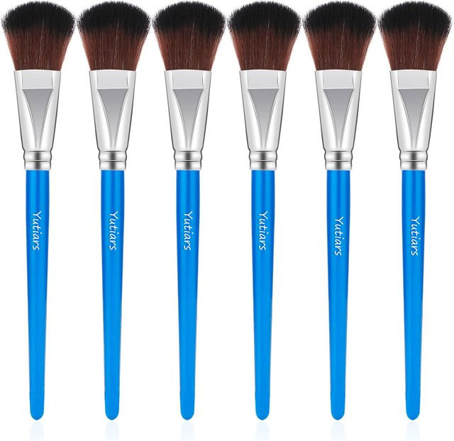 6er Set Fächer-Moppbürsten mit kurzem Holzgriff in Blau und Schwarz für Acryl, Aquarell, Öl und Keramik - Bild 1