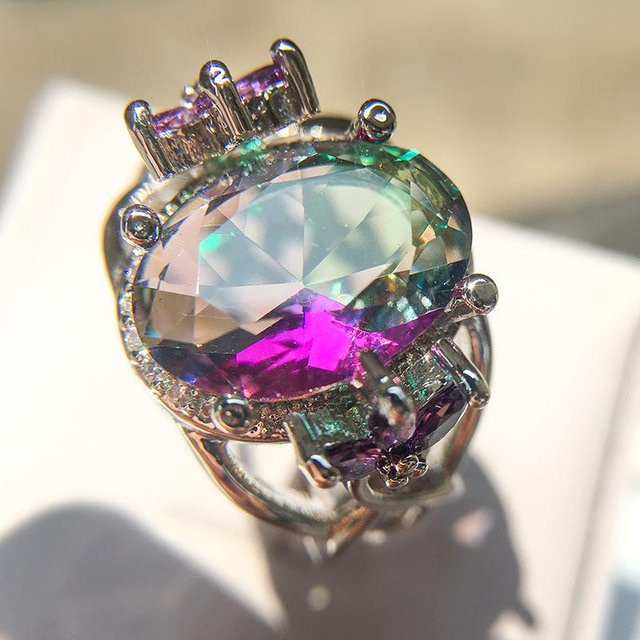 YIRAN Ring, Bunte Zirkon, Kupfer, Damen, Größe 10, grau - Bild 1